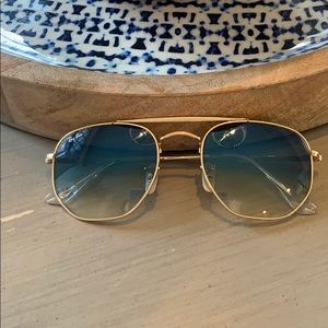Gold Rimmed RayBans with Blue Lenses